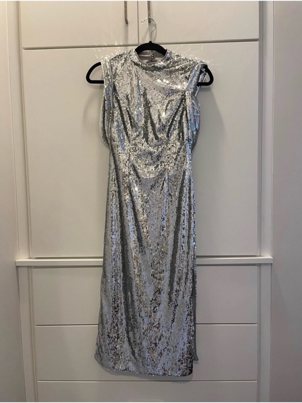 ASOS Silver Sequin Midi Dress